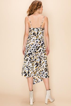 LEOPARD PRINT COWL NECK MIDI DRESS