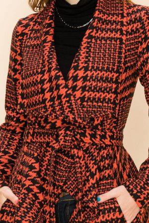 HOUNDSTOOTH SHAWL JACKET WITH BELT