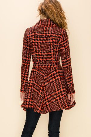 HOUNDSTOOTH SHAWL JACKET WITH BELT