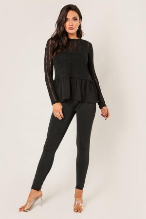 Chiffon Bottom Pointelle Stitch Top