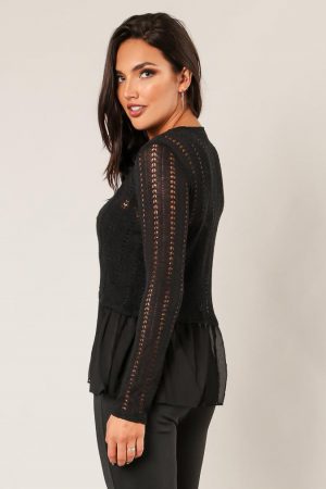 Chiffon Bottom Pointelle Stitch Top