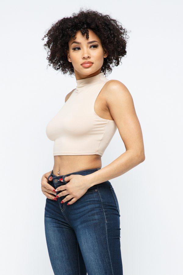 MOCK NECK SLEEVELESS CROP TOP