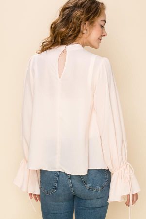 Mock Neckline Tie Sleeve Top