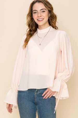 Mock Neckline Tie Sleeve Top