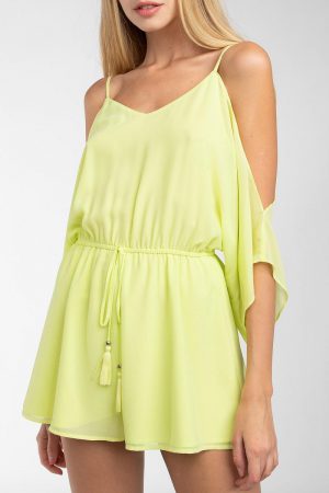 Cold Shoulder Romper With Elastic Waist