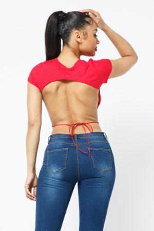 Rib Open Back String Tie Crop Top