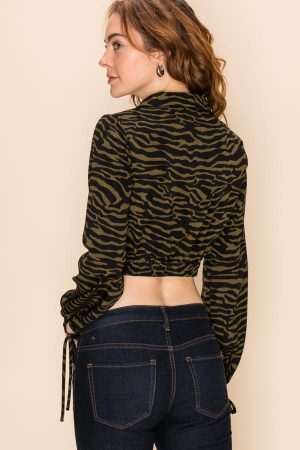 Print Long Sleeve Crop Top