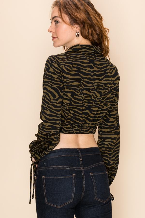 PRINT LONG SLEEVE CROP TOP