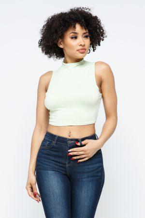 Mock Neck Sleeveless Crop Top