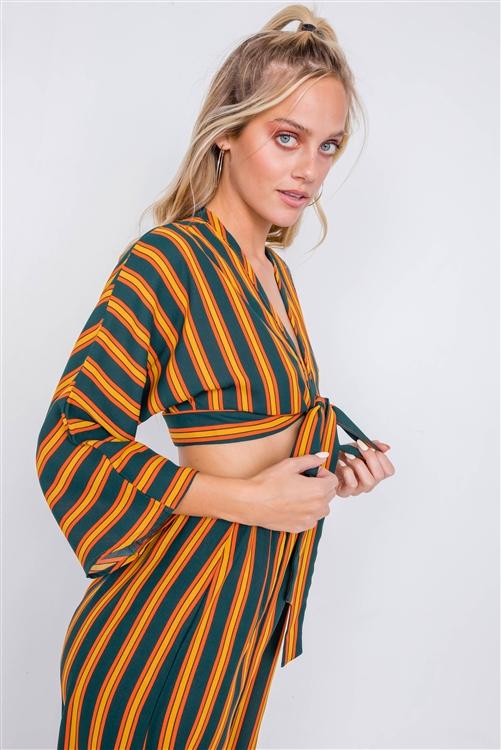 MULTI STRIPE CROP TOP AND MAXI SLIT SKIRT SET