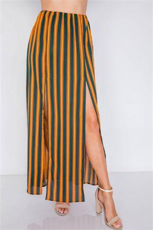 Multi Stripe Crop Top and Maxi Slit Skirt Set