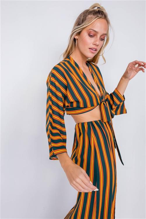 MULTI STRIPE CROP TOP AND MAXI SLIT SKIRT SET