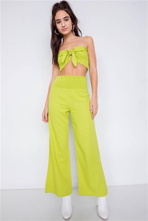 BOW SHIRRED BANDEAU AND HIGH WAIST PANT SET