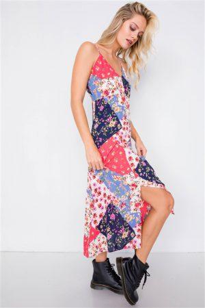 Center Slit V Neck Sun Midi Dress