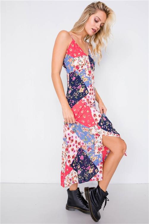 CENTER SLIT V-NECK SUN MIDI DRESS