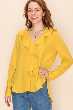 Long Sleeve Ruffle Front Top