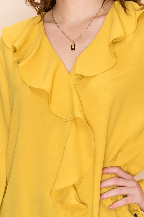 LONG SLEEVE RUFFLE FRONT TOP