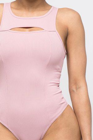 Rib Front Cut Out Bodysuits