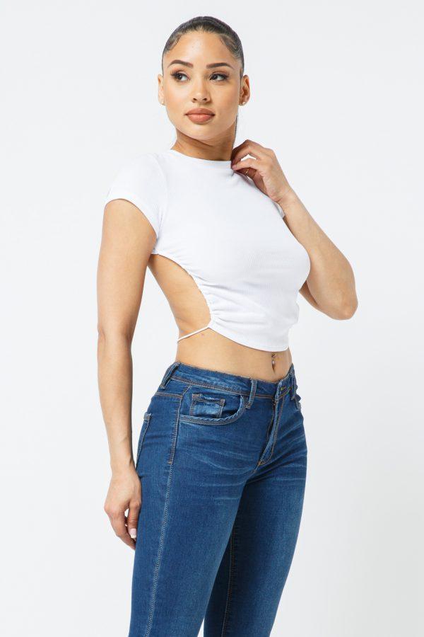 RIB OPEN BACK STRING TIE CROP TOP