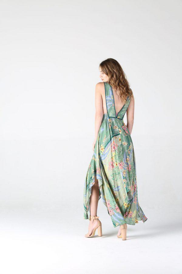 PRINT OPEN BACK DRESS WITH UNEVEN BOTTOM