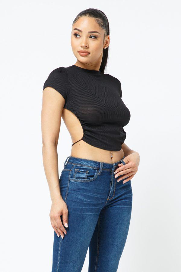 RIB OPEN BACK STRING TIE CROP TOP