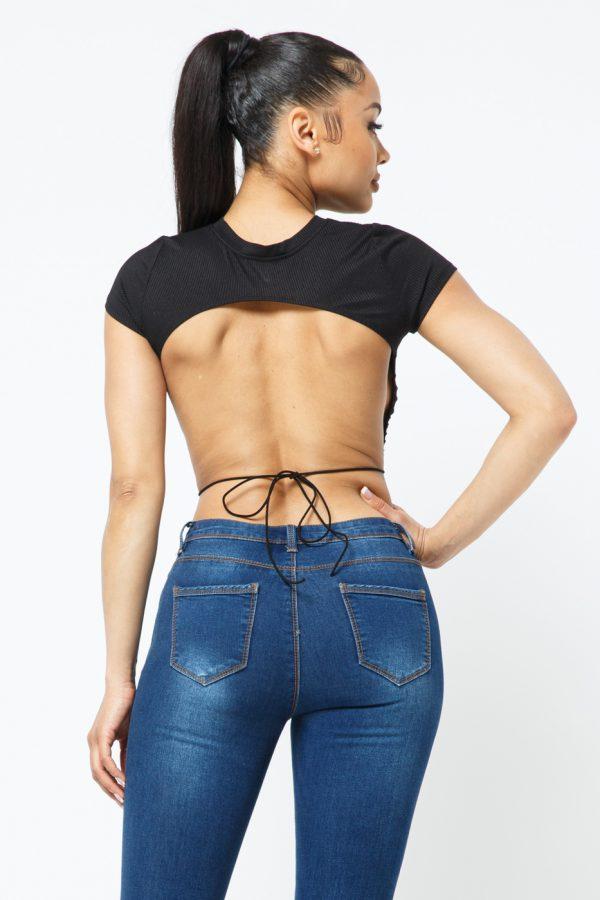 RIB OPEN BACK STRING TIE CROP TOP