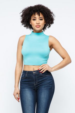 Mock Neck Sleeveless Crop Top