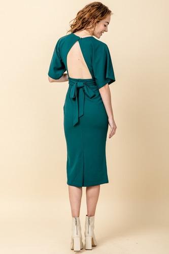 Open Back V Neck Midi Dress