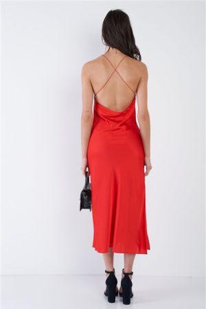 Silk Halter Side Slit Open Back Dress