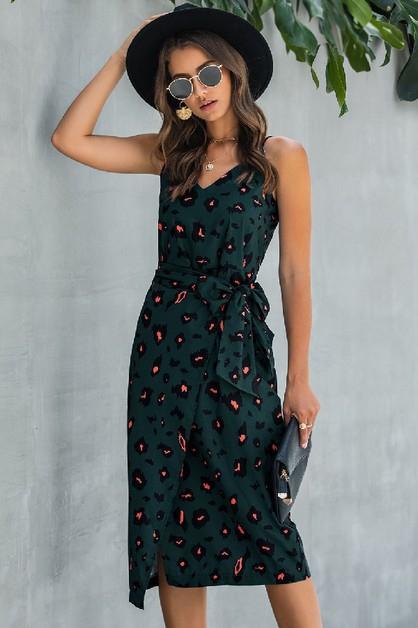 V-NECK FRONT SPLIT WRAP DRESS