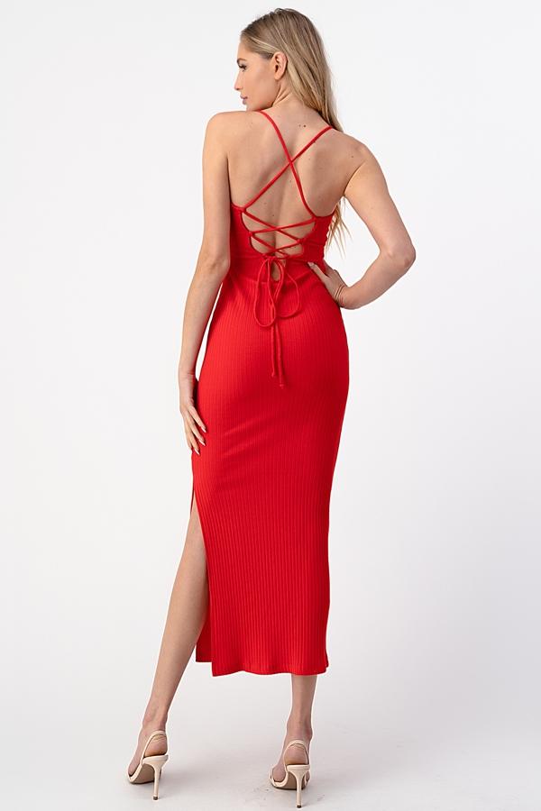 Lace Up Maxi Tank Dress With Slit Side