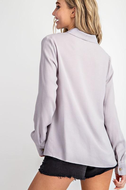 COLLARED SURPLICE LONG SLEEVE TOP