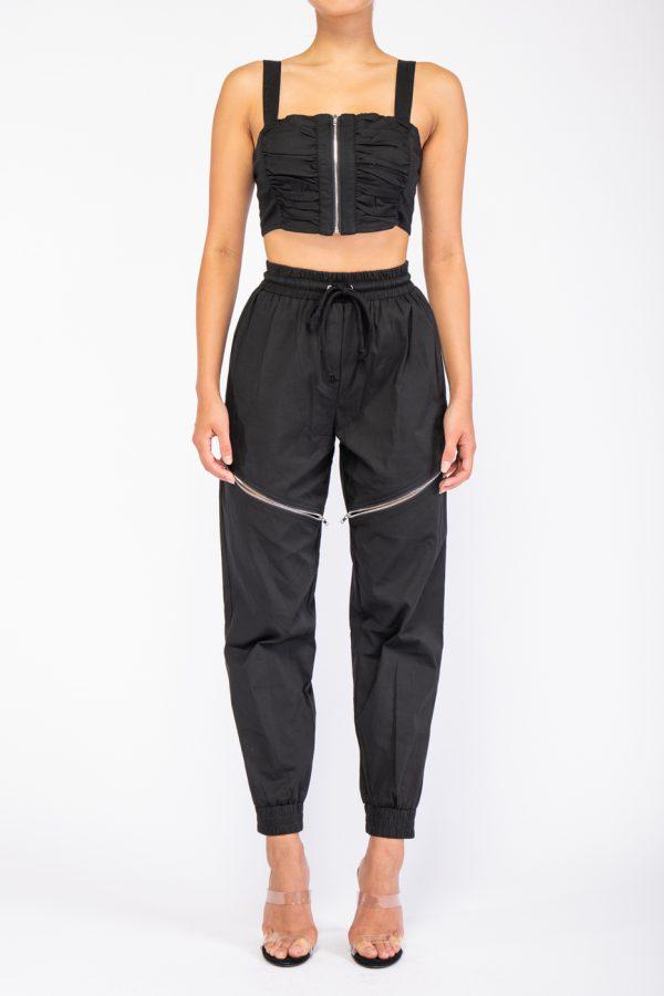 CROP TOP AND ZIP DETAIL JOGGER PANT SET