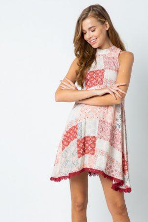 Sleeveless Lace A Cut Printed Dress