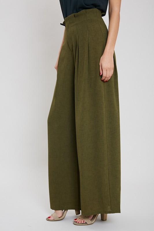 PLEATED FRONT WIDE LEG PANTS