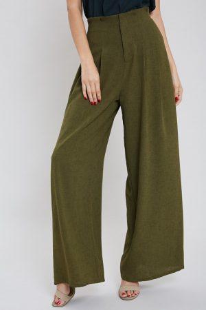 Pleated Front Wide Leg Pants