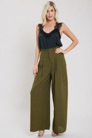 Pleated Front Wide Leg Pants