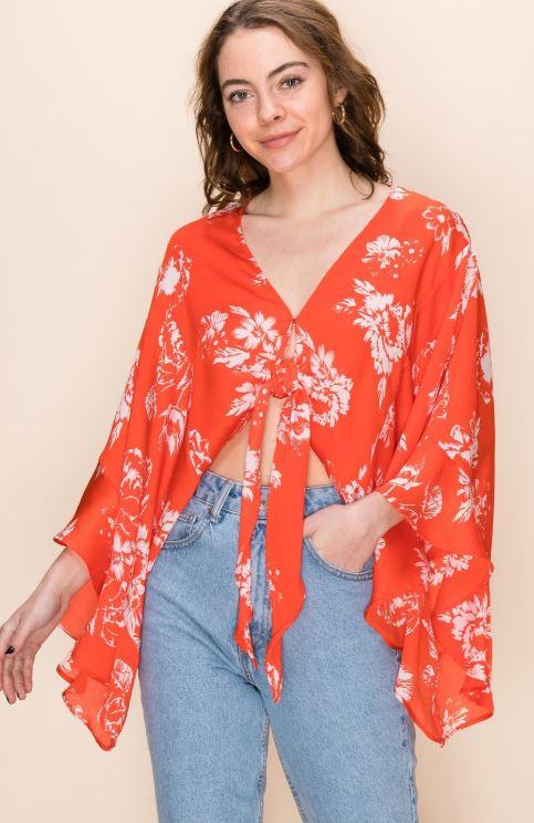 BELL SLEEVE FRONT TIE BLOUSE
