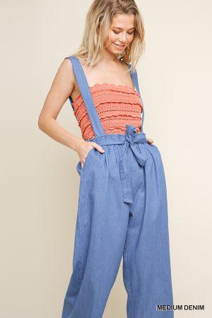 Wide leg denim overall