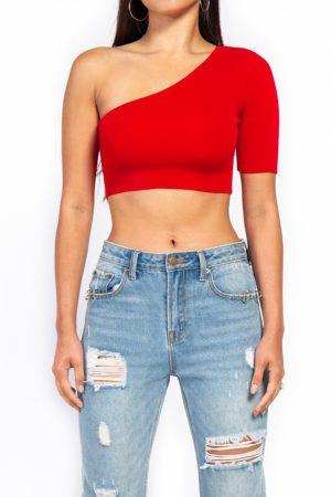 One Shoulder Knit Crop Top