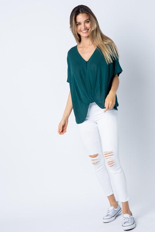 TWIST FRONT CREPE WOVEN TOP