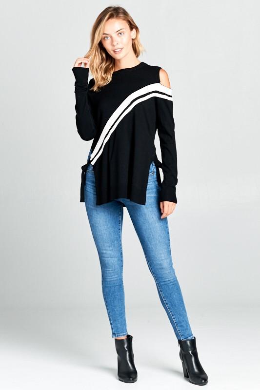 KNIT COLOR BLOCK LONG SLEEVE SWEATER