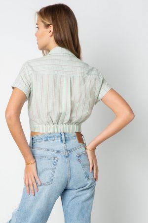 Button Down Stripe Crop Shirt