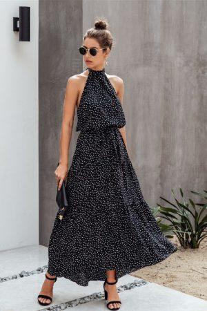 Halter Neck Polka Dot Swing Dress