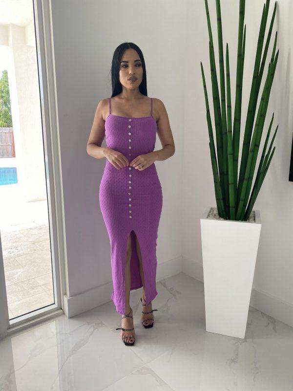 Pointelle Button Up Front Slit Dress