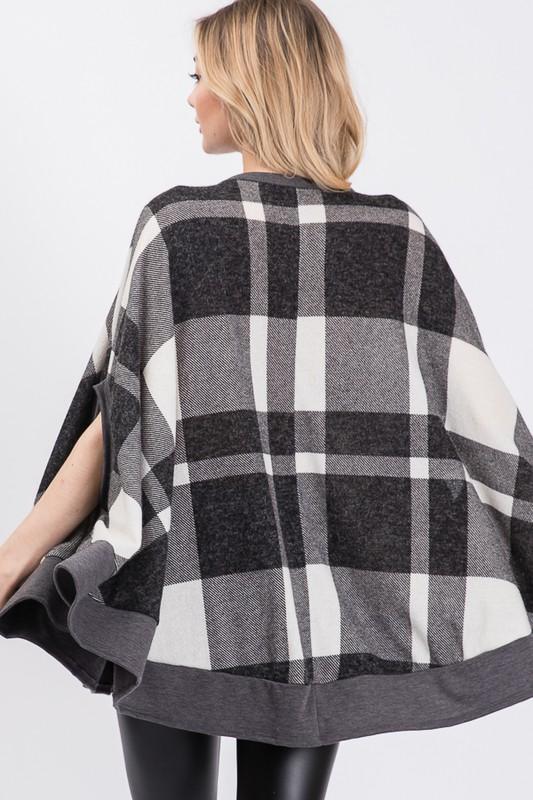 BRUSHED PLAID PONCHO