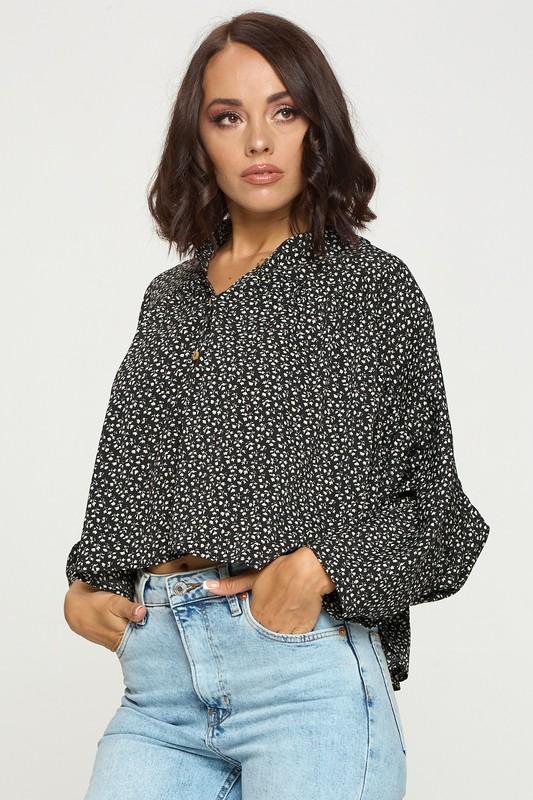 BUTTON DOWN FRONT LONG SLEEVE PRINT SHIRT