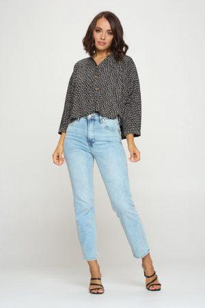 BUTTON DOWN FRONT LONG SLEEVE PRINT SHIRT