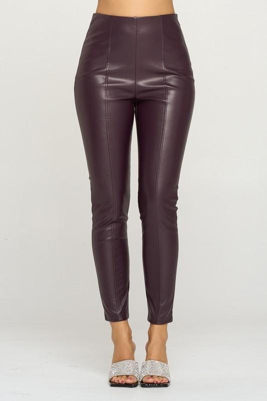 PU HIGH WAISTED SEAM DETAIL PANTS