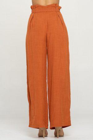 HIGH WAISTED EYELET BELTED WIDE LEG PANTS